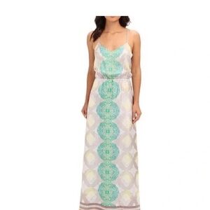 NWT ARYN K 100% Silk‎ Deep V Printed Maxi Dress Size XS